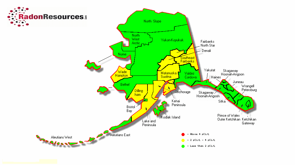 Map of Alaska Radon Levels