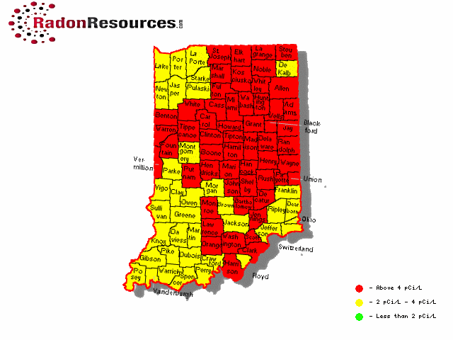Map of Indiana Radon Levels