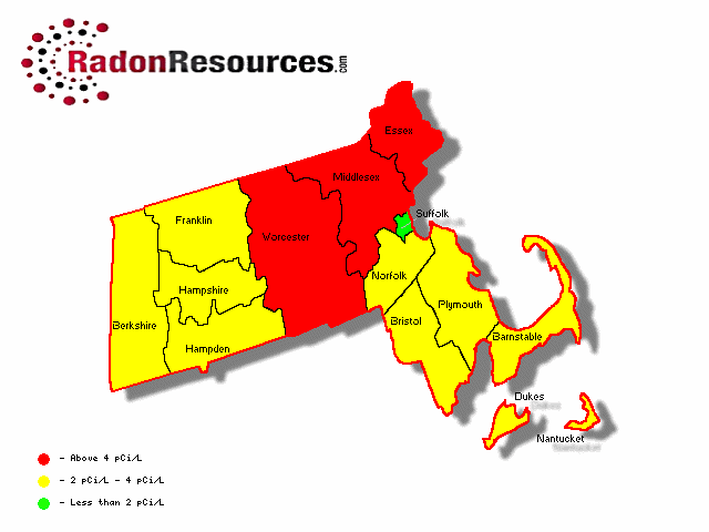 Map of Massachusetts Radon Levels