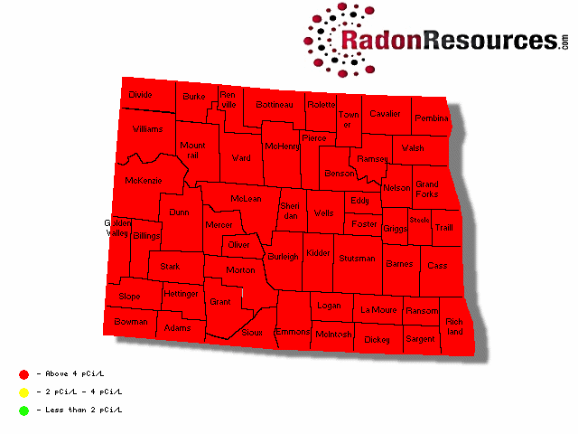 Map of North Dakota Radon Levels