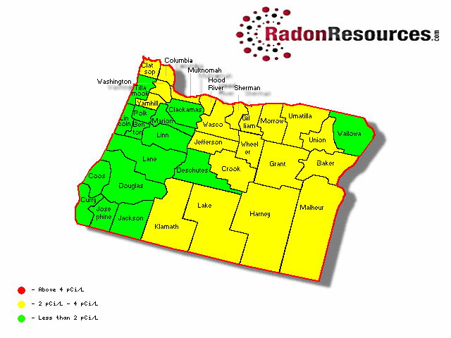 Map of Oregon Radon Levels