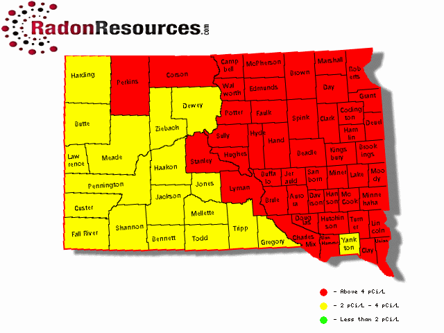 Map of South Dakota Radon Levels