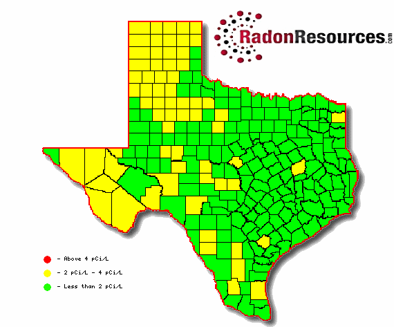 Map of Texas Radon Levels