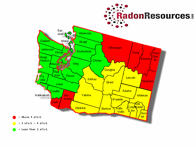 Map of Washington Radon Levels