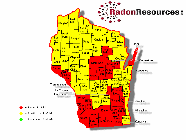 Map of Wisconsin Radon Levels