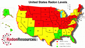 Elevated radon gas levels across the country