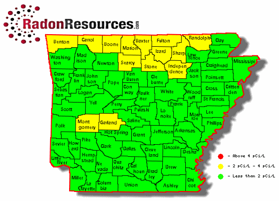 Map of Arkansas Radon Levels
