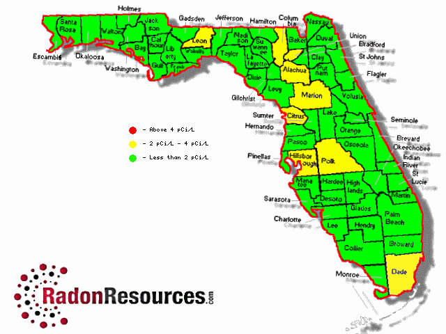 Map of Florida Radon Levels