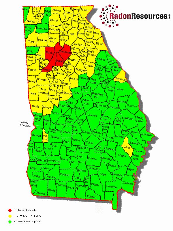 Map of Georgia Radon Levels