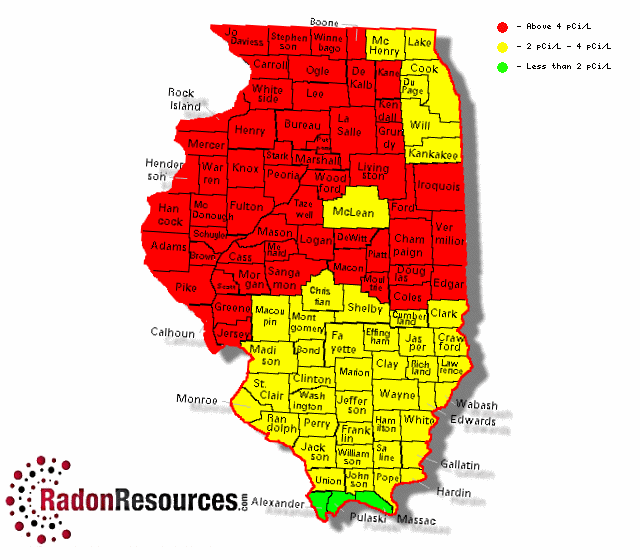 Map of Illinois Radon Levels