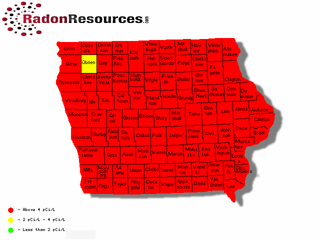 Map of Iowa Radon Levels