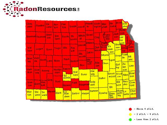 Map of Kansas Radon Levels