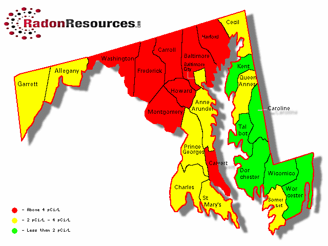 Map of Maryland Radon Levels
