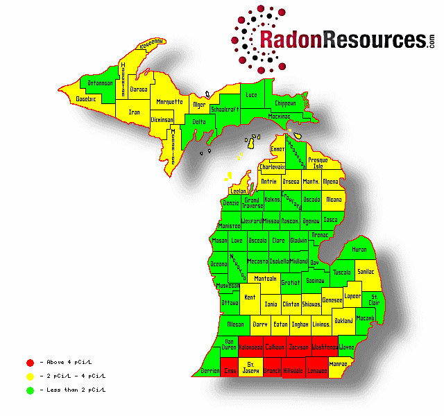 Map of Michigan Radon Levels