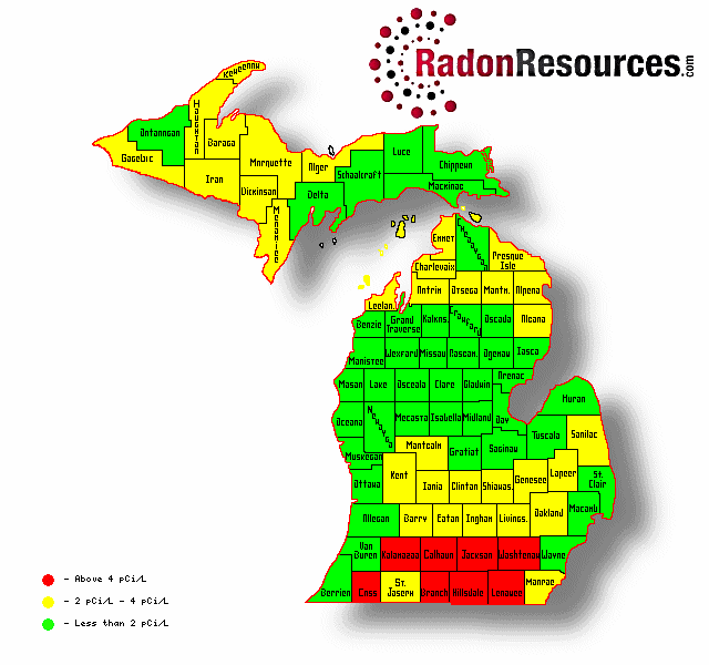 radon map oakland county michigan Michigan Radon Mitigation Testing Levels Radonresources radon map oakland county michigan