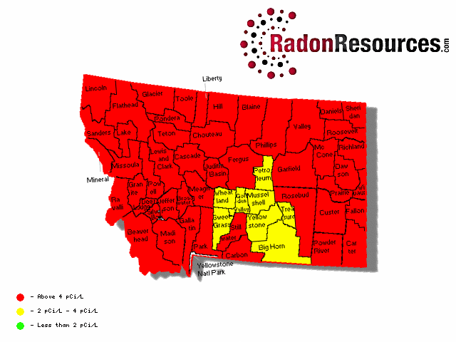 Map of Montana Radon Levels