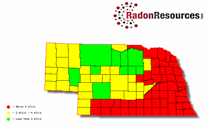 Map of Nebraska Radon Levels