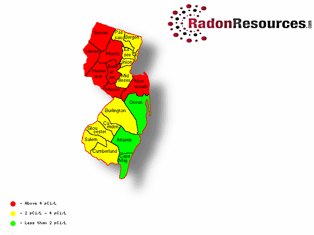 Map of New Jersey Radon Levels