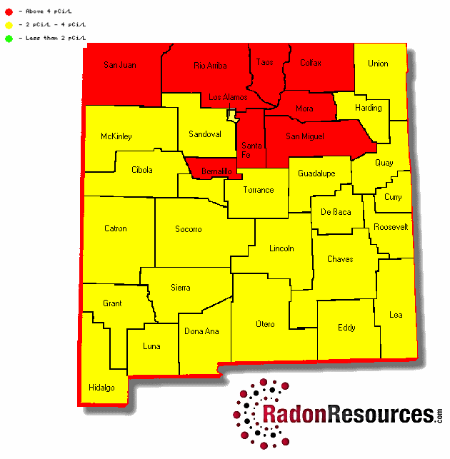 Map of New Mexico Radon Levels