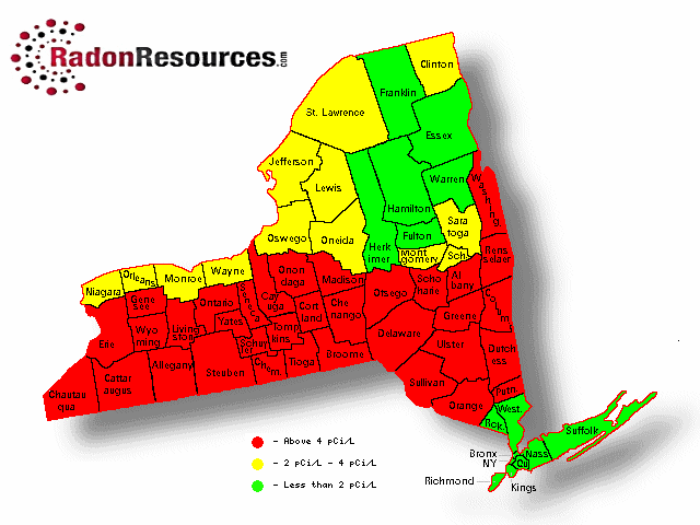 Radon Map New York New York Radon Mitigation, Testing & Levels   RadonResources