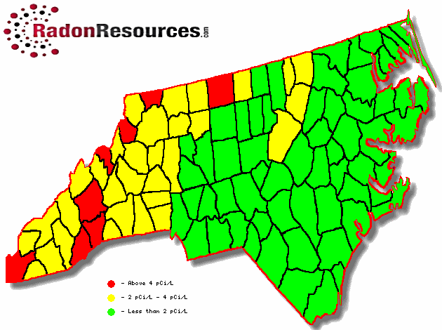 Map of North Carolina Radon Levels