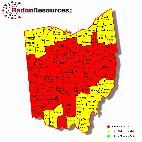 Map of Ohio Radon Levels