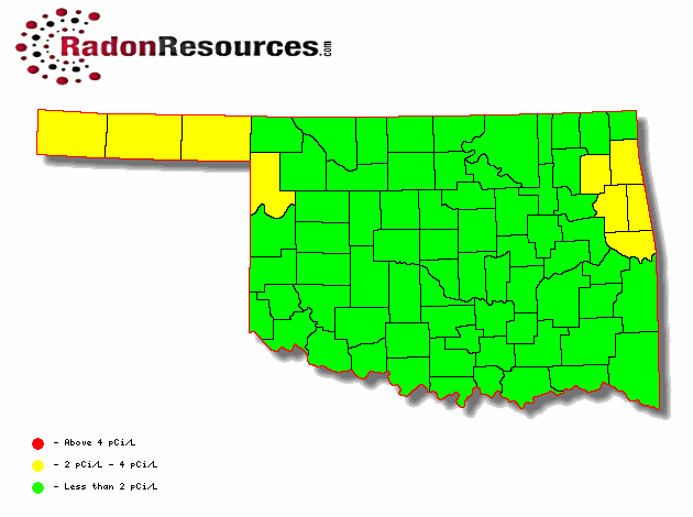 Map of Oklahoma Radon Levels