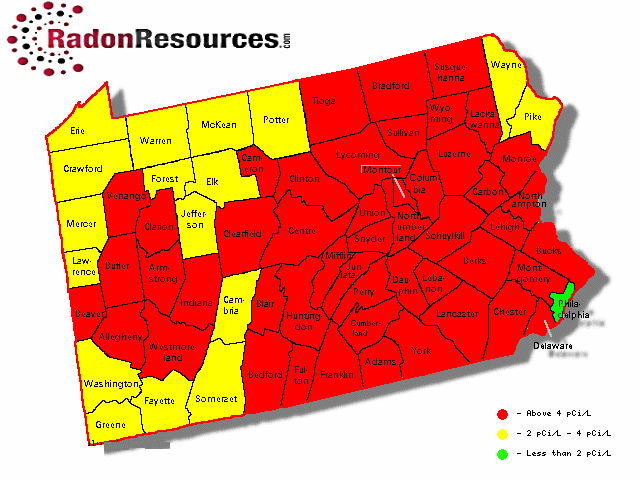 Map of Pennsylvania Radon Levels