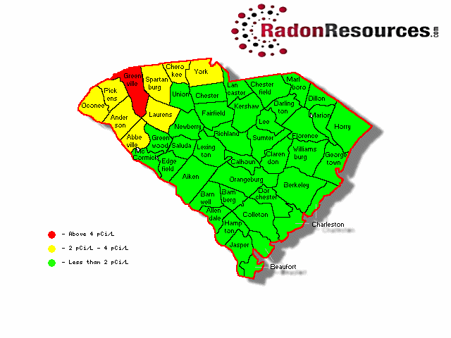 Map of South Carolina Radon Levels