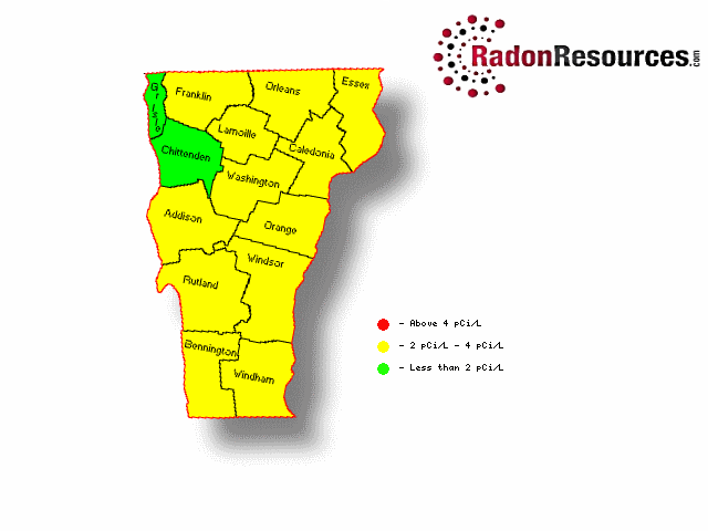 Map of Vermont Radon Levels