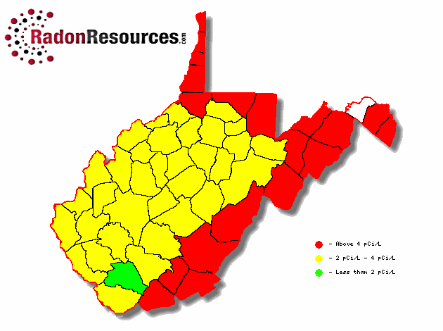 Map of West Virginia Radon Levels